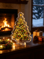 Doppelschichtige Hochtransparente Beleuchtete Acryl-Weihnachtsbaumfigur Batteriebetrieben Tischdekoration Weihnachtsdeko Geschäftsgeschenk OEM&ODM