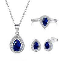 Ensemble de bijoux élégant en zircone cubique en forme de goutte d'eau, collier, boucles d'oreilles, anneaux, argent sterling 925, ensemble de bijoux de mariage pour mariée