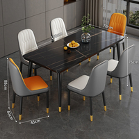 Ensemble de Meubles de Salle à Manger de Luxe au Design Moderne, Table Extensible en Bois, Chaises 6 Places Réglables, avec Accents en Marbre Résine