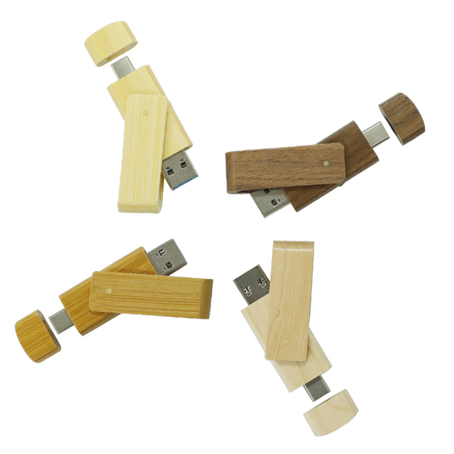 Custom Wooden Swivel Dual Port USB-c Otg Flash Drive 2.0 8GB 16GB 32GB 64GB Otg Usb Flash Drive Type c for Smartphones/PC