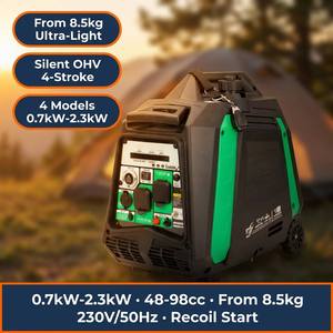 Générateur d'essence silencieux 1kW 2kW 3kW OHV 4 temps à démarrage manuel à rappel, 8,5 kg, 230V 50Hz pour camping, extérieur et alimentation de secours domestique - Product Image 1