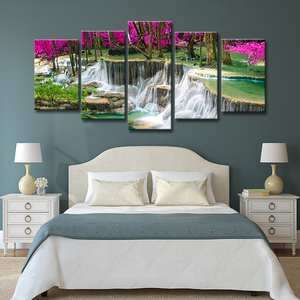 Peinture acrylique de scène <span class=keywords><strong>naturelle</strong></span>, 5 pièces, affiche imprimée en Hd, toile décorative, cascade murale, peinture de paysage, Art - Product Image 6