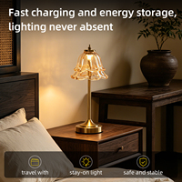 Lámpara de Mesa de Vidrio Estilo Retro Francés, Recargable, Inalámbrica, Táctil, LED Regulable, Lámpara de Ambiente para Dormitorio, Sala de Estar, Hotel