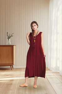 Robe longue en lin sans manches surdimensionnée pour femmes, robe d'été décontractée avec poches, fabricant de vêtements OEM ODM en marque privée - Product Image 6