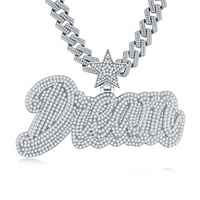 Collier unisexe en argent 925 avec pendentif lettre cursive 'Dream' entièrement pavé de moissanite VVS1 et chaîne cubaine étoilée, bijou de déclaration, cadeau, joaillerie fine