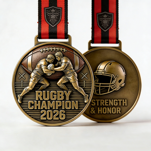 Médaille personnalisée en alliage de zinc pour champion de football américain et de rugby, avec rubans et logo sur mesure – Récompense sportive haut de gamme - Product Image 1