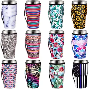 Custom Insulated Neoprene Cup Sleeves with Handle for iced Coffee Drinks and Can Covers