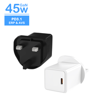 Adaptateur de charge rapide GaN 45W PD3.0 Single-Port Type-C UK Plug avec protection OTP/OVP Certifié CE pour ordinateur portable et téléphone