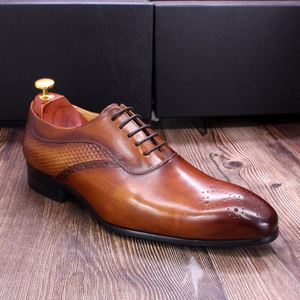 Classic Brown Pointed Toe Oxford <b>Shoes</b> Genuine Leather Lace up Wedding Party Male Business Formal <b>Shoes</b> - Product Image 4