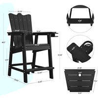 Ensemble de chaises de bar modernes et légères avec table connectée, en plastique HIPS, résistant à l'eau, dossier haut, pour bar extérieur, jardin