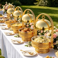 Ensemble de plats de service de luxe en acier inoxydable doré poli 8L, chauffés au combustible, pour traiteur et buffet, équipement de maintien au chaud des aliments