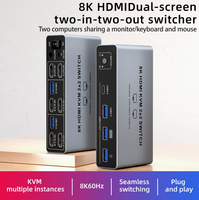 Commutateur KVM 8K transfrontalier double moniteur (2 entrées/2 sorties) : partagez 2 moniteurs et 1 ensemble clavier/souris entre 2 ordinateurs