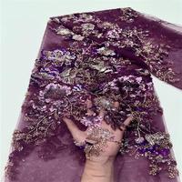 Tissu en dentelle française écologique pour soirée, broderie perlée et sequins pour robe de mariée, tulle fantaisie pour femme