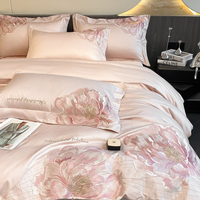 Parure de lit 4 pièces haut de gamme en coton 100% avec broderie florale, 300 fils/cm², tissu respirant, sommeil confortable, fabriqué en Chine