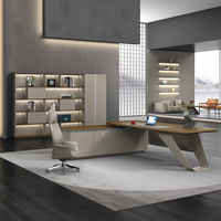 Bureau de direction en bois MDF en forme de L de luxe avec armoire latérale, design moderne pour immeuble de bureaux, patron, PDG, managers