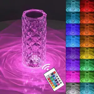 Modern Rechargeable Touch Control Living Room 16 Colors Changing Rgbled Led Rose Desk Indoor Night Light Led Crystal Table Lamp