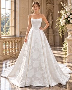 Robe de mariée élégante en brocart floral, style robe de bal, bretelles spaghetti, <span class=keywords><strong>taille</strong></span> en V, corset, robe de mariée princesse, longue traîne, <span class=keywords><strong>taille</strong></span> personnalisée - Product Image 5