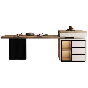 Isola Multifunzionale in Legno di Alta Gamma con Piano in Pietra, Design Italiano di Lusso Leggero, <span class=keywords><strong>Penisola</strong></span> da Cucina Rettangolare - Product Image 5