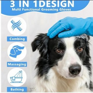 Gants de bain pour animaux de compagnie en silicone, bleus, longs, 29,5x15,2 cm, anti-rayures, massage pour chats et chiens - Product Image 2