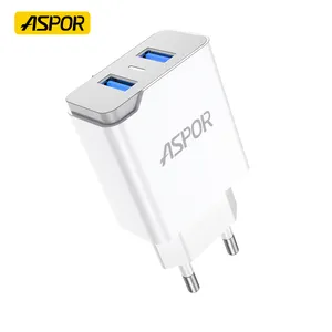 ASPOR A823 pengisi daya Port USB ganda, adaptor pengisi daya dinding rumah 5V 2,4 A 12W dengan kabel elektronik konsumen
