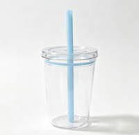 Gobelet en plastique Tritan de 450 ml avec couvercle transparent et paille, sans BPA, réutilisable, pour café glacé, impression personnalisée de couleur et de logo