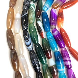 Jewelry Mala Focal <strong>Beads</strong> Natural Brown Red Purple <strong>Black</strong> Banded Striped Agate Barrel Oval Rice Barrel Drum <strong>Beads</strong> 10x30mm - Product Image 1