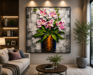 Toile d'art floral peinte à la main, orchidée, peinture acrylique, style contemporain, décoration intérieure, 100% faite à la main, originale - Product Image 2