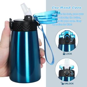 Oem Custom Electroplated Blue Insulated Vacuum Flask Stainless Steel <b>Kids</b> Water Bottle With Straw - Product Image 1