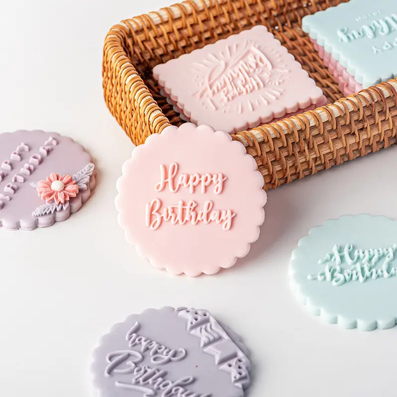 bakery tools Acrylic fondant mold for embossed happy birthday mold with kinds of design and shape embosser