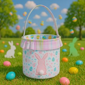 Fournitures, accessoires et décorations pour les fêtes de printemps et de Pâques, panier de Pâques <span class=keywords><strong>en</strong></span> <span class=keywords><strong>toile</strong></span> à volants avec carton à œufs floral, vente <span class=keywords><strong>en</strong></span> gros avec pompon - Product Image 1