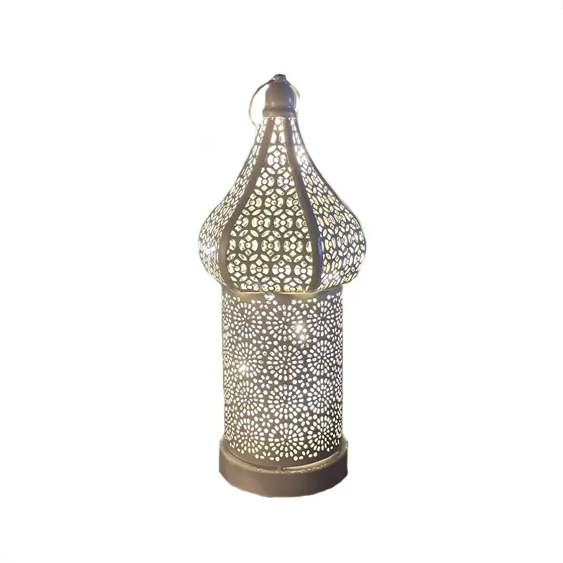 Moroccan Ramadan Led Lantern Retro Hollow Out Metal Crafts Eid Mubarak Gift Candlelight Large Table Lanterns Decorative