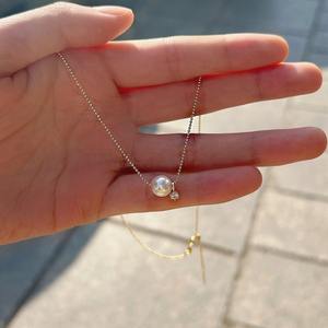 Collar de Plata de Ley S925 Estilo Francés con Pequeño Dije de Fragancia, Zirconia Cúbica Superbrillante, Flores y Perlas Naturales de Agua Dulce para Clavícula - Product Image 4