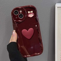 Vin rouge couleur mignon fille poupée et amour coeur TPU housse de téléphone portable pour Iphone 6 7 8 Plus X Xr XS 11 12 13 14 15 16 Pro Max