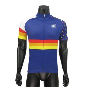 <span class=keywords><strong>Maillot</strong></span> de <span class=keywords><strong>cyclisme</strong></span> à manches courtes personnalisé pour hommes avec rayures et <span class=keywords><strong>pois</strong></span> respirant fermeture éclair complète haut de vélo pour l'équitation et la course - Product Image 1