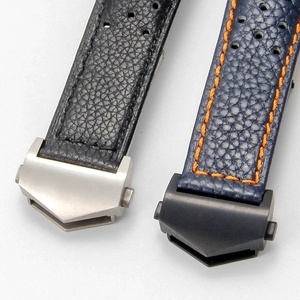 Bracelet de montre pliable en acier inoxydable massif pour Tag <span class=keywords><strong>Heuer</strong></span> <span class=keywords><strong>Monaco</strong></span> Gulf Series, bracelet de montre respirant en cuir de vache véritable, 22mm - Product Image 3