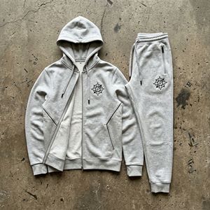 Men's Vintage Garment Dyed Tracksuit 2 Piece Streetwear Set Washed Zip up <strong>Joggers</strong> With Custom Print <strong>Hoodie</strong> <strong>and</strong> Pants Set Men - Product Image 4