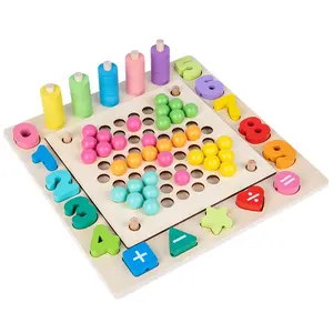 Kids 6 in 1Montessori Educational Toy Multi Function Wooden Clip Beads Math Color Matching Magnetic Fishing Game Board