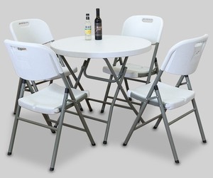 Portable Outdoor Furniture 80cm White Round Plastic <b>Foldable</b> Catering Bbq Camping Picnic Folding <b>Table</b> - Product Image 4