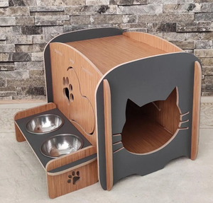 Custom Large Wood House with Feeder Easy Assemble Modern Wooden for Cats - Product Image 4