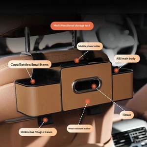Nouvelle boîte de rangement pour siège de voiture en cuir artificiel avec boîte à mouchoirs suspendue, porte-gobelet multifonctionnel - Product Image 1