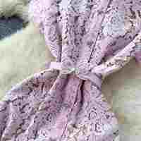 Robe en dentelle à col rond et manches courtes pour femme : Robe de soirée longue haut de gamme, ajustée, style sirène