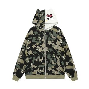 Sweat-shirt <span class=keywords><strong>à</strong></span> <span class=keywords><strong>capuche</strong></span> camouflage imprimé avec oreille mignonne de style américain original pour femmes avec <span class=keywords><strong>cardigan</strong></span> <span class=keywords><strong>à</strong></span> fermeture éclair - Product Image 4