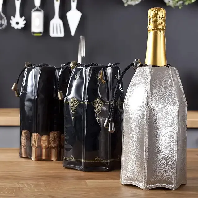 Wine Cooler Ice Bag Gel a frozen rapido nastro di fissaggio pieghevole all'aperto Picnic birra refrigeratore bevanda Champagne manicotto di ghiaccio