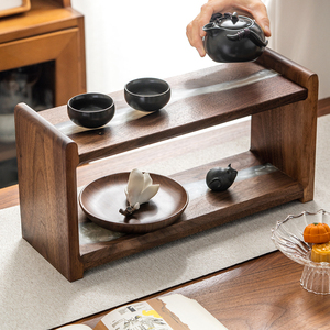 <span class=keywords><strong>Casa</strong></span> naturale 2 livelli in legno tazza da caffè scaffale piccolo controsoffitto portabicchieri postazione organizzatore Desktop - Product Image 2