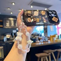 En gros, Dragonne de téléphone perlée en acrylique motif ours irisé Kawaii, porte-clés, pour sac de téléphone et étui pour écouteurs