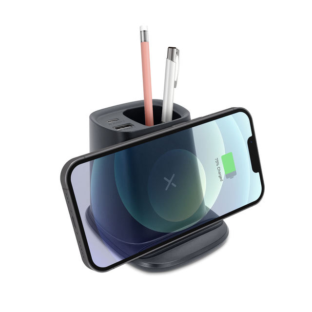 Multifunction 3 in 1 Wireless Charger 15W Fast Charging Type C and USB Port for Mobile Phone with Pen Holder Wholesale