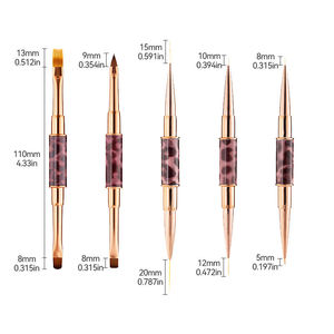 Lot de 5 pinceaux à double embout en métal motif léopard avec pointes en nylon souple anti-déformation pour le nail art DIY - Product Image 1