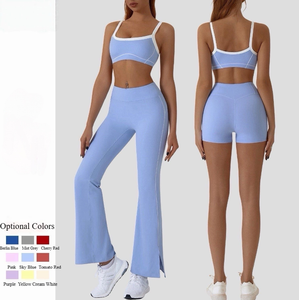 <span class=keywords><strong>Ensemble</strong></span> de sport 2 pièces respirant et ajusté pour <span class=keywords><strong>femme</strong></span>, en Spandex/Nylon, résistant aux plis, couleur nude, avec blocs de couleur, pour le yoga et les activités de plein air - Product Image 3