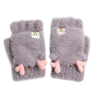 Guantes de invierno de felpa para mujer, guantes cálidos de punto con tapa abatible para ciclismo, desplazamientos, compras, color gris - Product Image 5