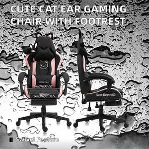 Silla de Juego Ergonómica de Cuero con Orejas de Gato de Dibujos Animados - Cómoda Silla Ejecutiva para Esports con Reposapiés de Acero Inoxidable y Elevación de Gas de 4 Etapas - Product Image 2